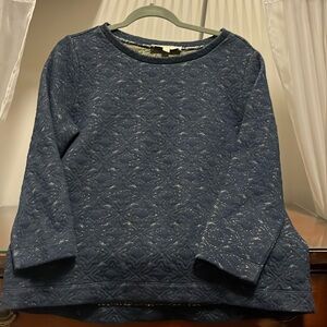 EUC Loft Women's Medium Navy and Gold Metallic Quilted Embossed Pattern Sweater